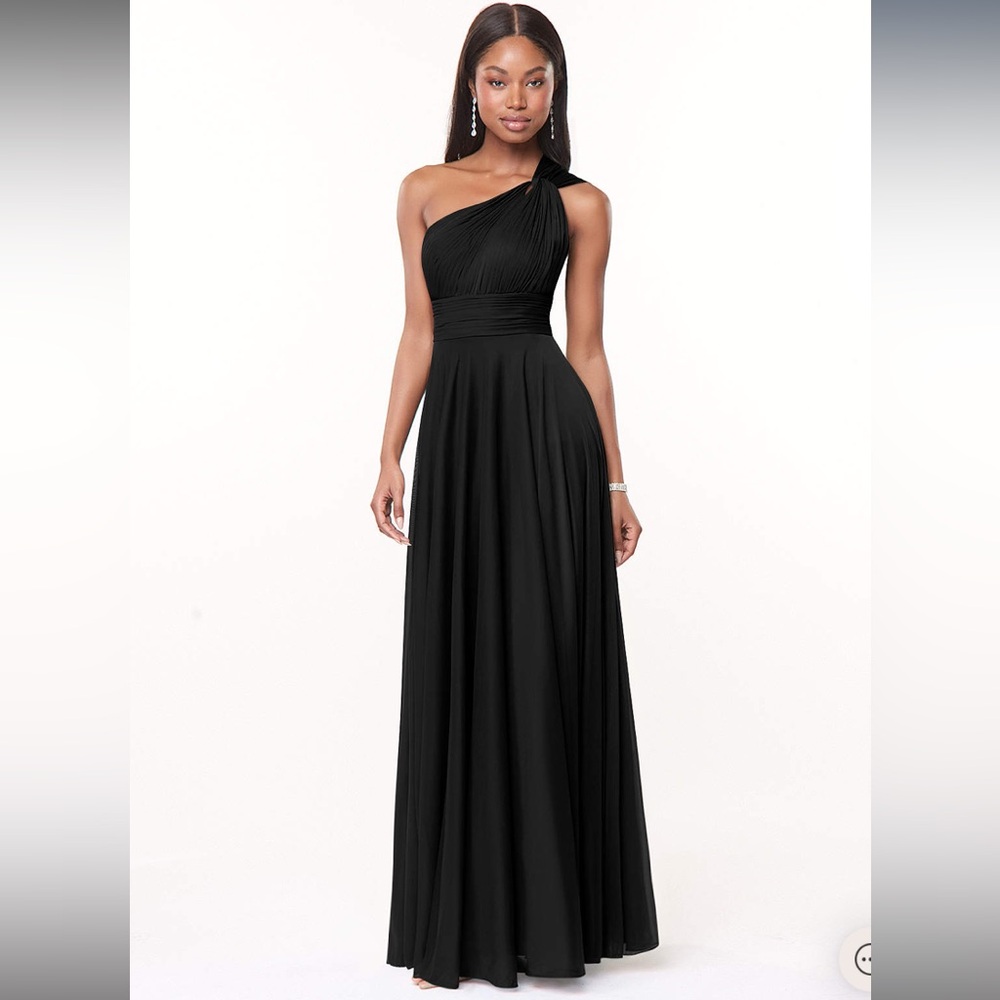 AZAZIE CHARLIZE Black A-Line One Shoulder Mesh Dress